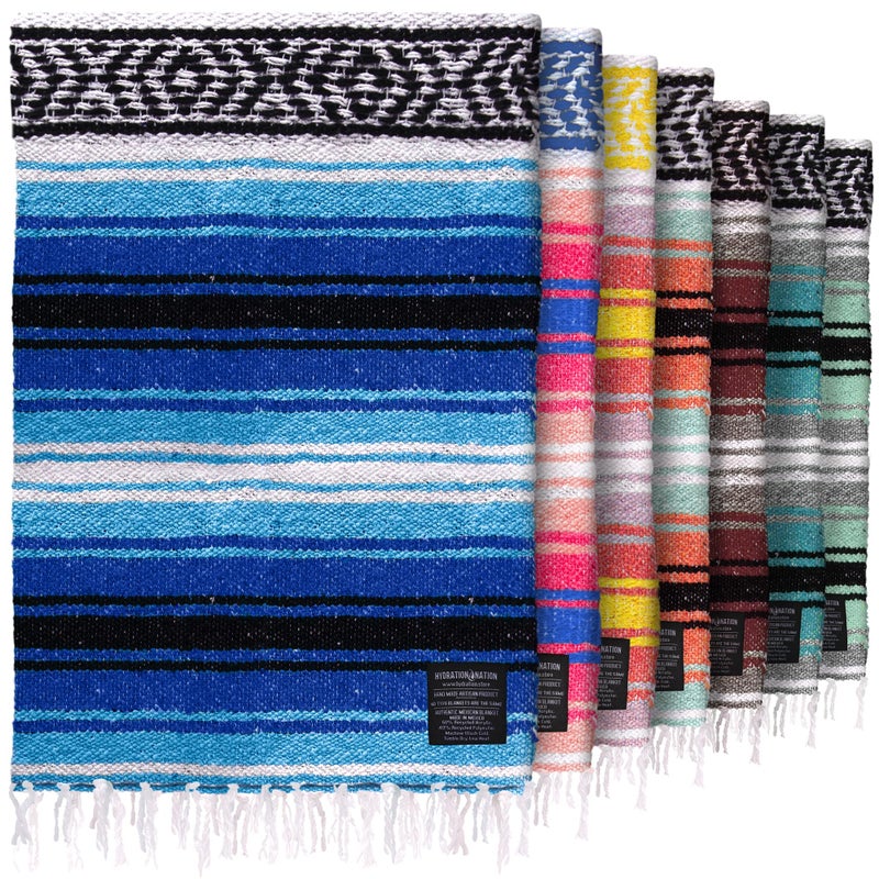Hydration Nation Authentic Extra Large Mexican Blanket - Handwoven Yoga, Serape, Artisanal Falsa, Beach, Camping, Picnic, Outdoor Blanket (King Turquoise) - Image 1